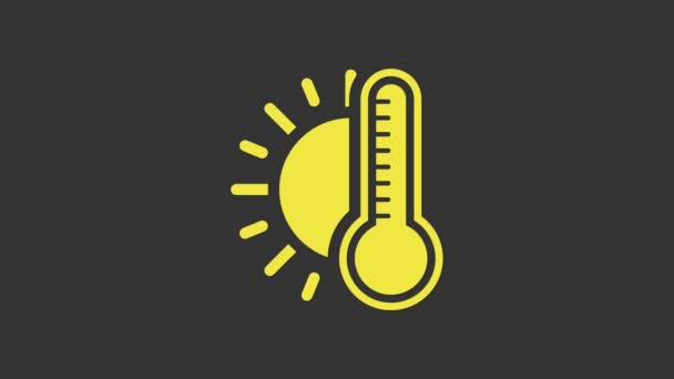 Termómetro amarillo con icono solar aislado sobre fondo gris. Animación gráfica de vídeo 4K - Imágenes, Vídeo