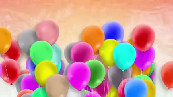 Πολλά μπαλόνια, πολύχρωμα, ταλαντεύεται με τη δύναμη του ανέμου - Πλάνα, βίντεο