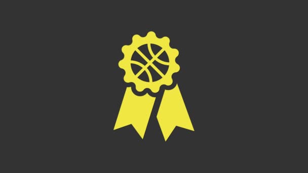 Yellow Basketball award icoon geïsoleerd op grijze achtergrond. 4K Video motion grafische animatie - Video