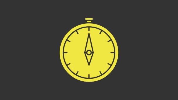 Sárga iránytű ikon elszigetelt szürke háttér. Windrose navigációs szimbólum. Szélrózsa jel. 4K Videó mozgás grafikus animáció - Felvétel, videó