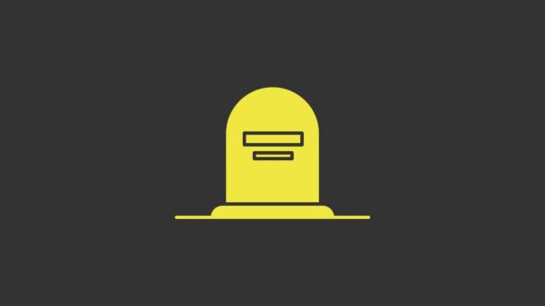 Žlutý náhrobek s ikonou RIP na šedém pozadí. Ikona hrobu. Grafická animace pohybu videa 4K - Záběry, video