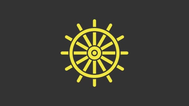 Żółta ikona kierownicy statku odizolowana na szarym tle. 4K Animacja graficzna ruchu wideo - Materiał filmowy, wideo