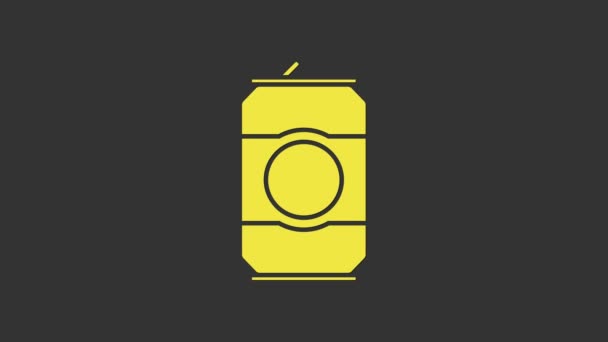 Ícone de lata de cerveja amarela isolado no fundo cinza. Animação gráfica em movimento de vídeo 4K - Filmagem, Vídeo
