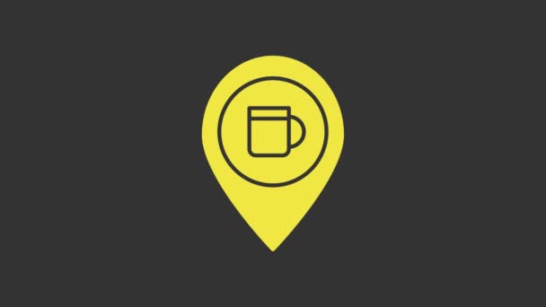 Icône de localisation de bar à bière ou alcool jaune isolée sur fond gris. Symbole de boisson, pub, club, bar. Animation graphique de mouvement vidéo 4K - Séquence, vidéo