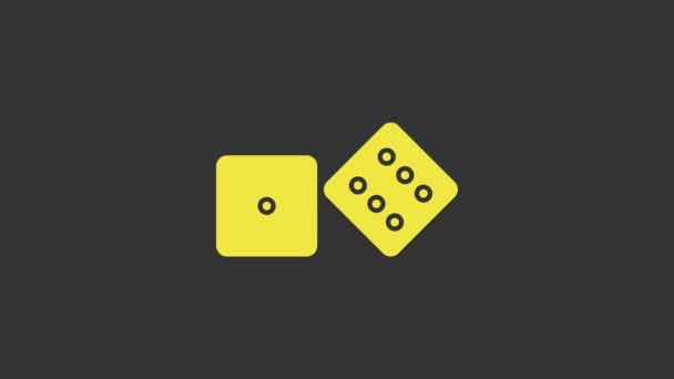 Juego amarillo dado icono aislado sobre fondo gris. Juego de casino. Animación gráfica de vídeo 4K - Imágenes, Vídeo