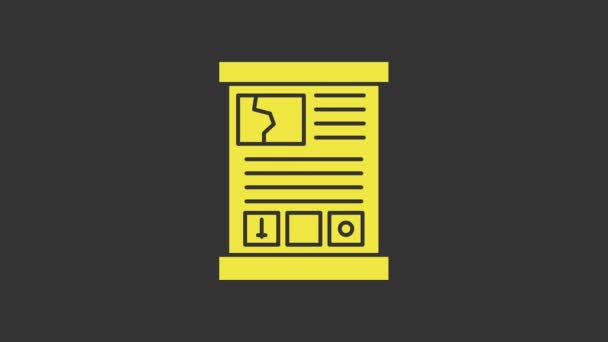 Icona gialla della guida del gioco isolata su sfondo grigio. Manuale utente, istruzioni, guida, manuale. Animazione grafica 4K Video motion - Filmati, video