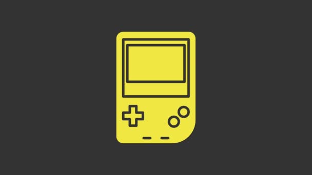 Żółta Przenośna ikona konsoli do gier wideo na szarym tle. Znak Gamepada. Koncepcja gry. 4K Animacja graficzna ruchu wideo - Materiał filmowy, wideo