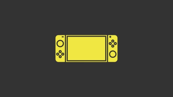 Sarı taşınabilir video oyunu konsolu simgesi gri arkaplanda izole edildi. Av alanı tabelası. Oyun konsepti. 4K Video hareketli grafik canlandırması - Video, Çekim