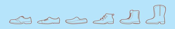conjunto de zapatos de los hombres plantilla de diseño icono de dibujos animados con varios modelos. ilustración vectorial moderna aislada sobre fondo azul - Vector, imagen