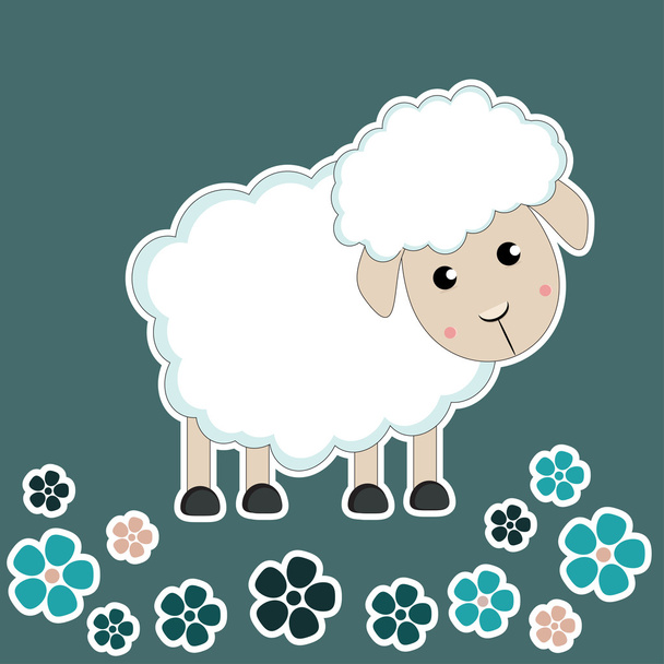 Illustration with white sheep and flowers - Vector, afbeelding