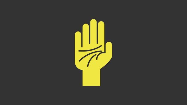 Yellow Palmistry des Handsymbols isoliert auf grauem Hintergrund. 4K Video Motion Grafik Animation - Filmmaterial, Video