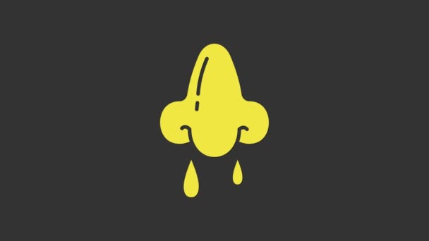 Icona naso Runny giallo isolato su sfondo grigio. Sintomi di rinite, trattamento. Naso e starnuti. Malattie nasali. Animazione grafica 4K Video motion - Filmati, video
