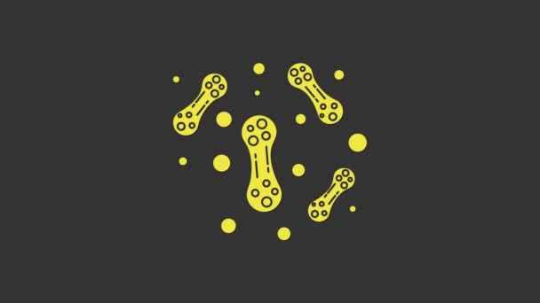 Żółta ikona bakterii izolowana na szarym tle. Bakterie i zarazki, choroba mikroorganizmu powodująca, rak komórek, mikrob, wirus, grzyby. 4K Animacja graficzna ruchu wideo - Materiał filmowy, wideo