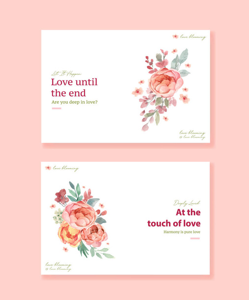 Facebook template with love blooming concept design for social media and online community watercolor vector illustratio - Vector, Image