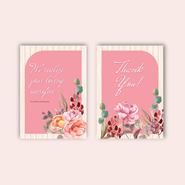 Modèle de carte de remerciement avec motif concept fleur d'amour aquarelle vecteur illustration - Vecteur, image