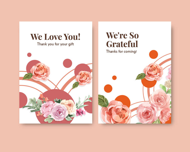 Modèle de carte de remerciement avec motif concept fleur d'amour aquarelle vecteur illustration - Vecteur, image