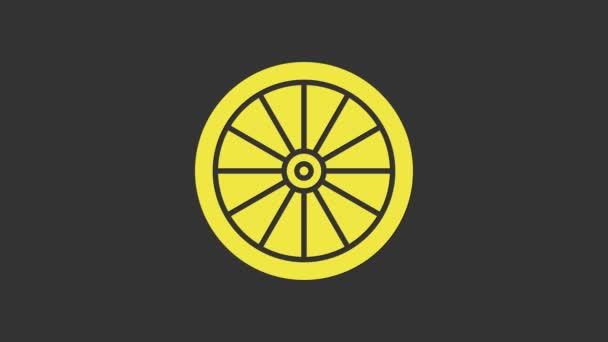Icône de roue de voiture jaune isolé sur fond gris. Animation graphique de mouvement vidéo 4K - Séquence, vidéo