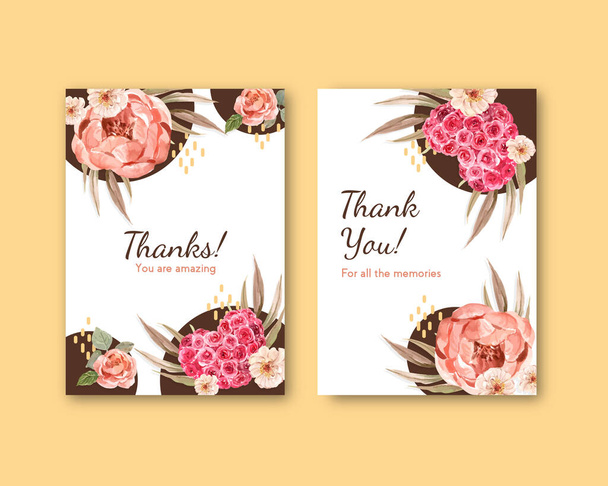 Thank you card template with love blooming concept design watercolor vector illustratio - Vector, Image