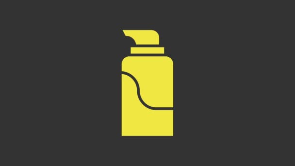 Żółty krem lub balsam kosmetyczna ikona tubki izolowane na szarym tle. Produkty do pielęgnacji ciała dla mężczyzn. 4K Animacja graficzna ruchu wideo - Materiał filmowy, wideo