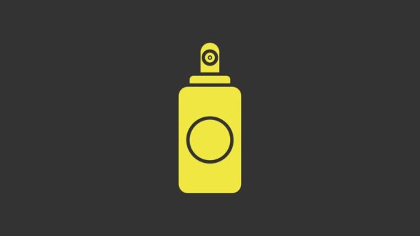 Spray amarillo puede para ambientador, spray para el cabello, desodorante, icono antitranspirante aislado sobre fondo gris. Animación gráfica de vídeo 4K - Metraje, vídeo