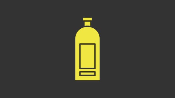 Желтая бутылка иконки шампуня выделена на сером фоне. Видеографическая анимация 4K - Кадры, видео