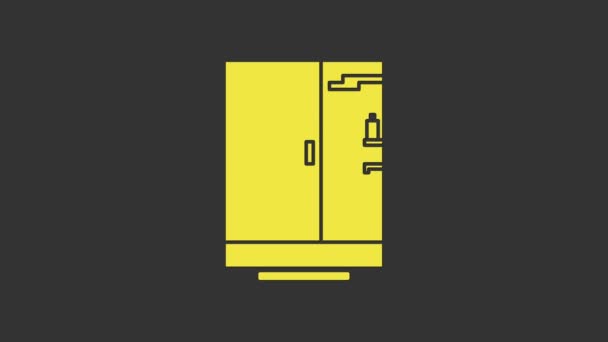 Icono amarillo cabina de ducha aislado sobre fondo gris. Animación gráfica de vídeo 4K - Metraje, vídeo