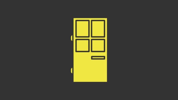 Κίτρινη εικόνα κλειστής πόρτας που απομονώνεται σε γκρι φόντο. 4K Γραφική κίνηση κίνησης βίντεο - Πλάνα, βίντεο