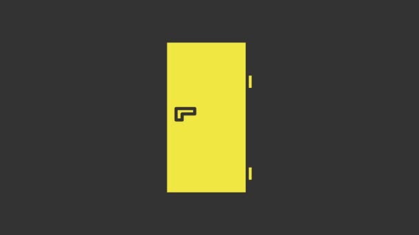 Żółta Zamknięta ikona drzwi izolowana na szarym tle. 4K Animacja graficzna ruchu wideo - Materiał filmowy, wideo