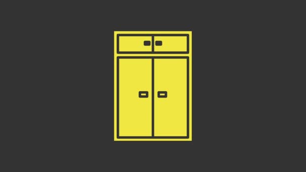 Sárga szekrény ikon elszigetelt szürke háttér. 4K Videó mozgás grafikus animáció - Felvétel, videó
