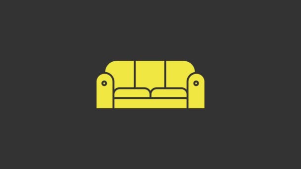Ícone de sofá amarelo isolado no fundo cinza. Animação gráfica em movimento de vídeo 4K - Filmagem, Vídeo