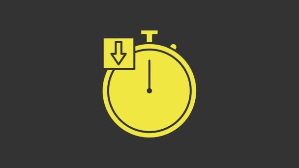 Gelbes Stoppuhr-Symbol isoliert auf grauem Hintergrund. Zeitzeichen. Chronometer. 4K Video Motion Grafik Animation - Filmmaterial, Video