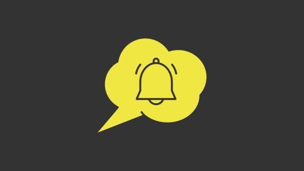 Bolha de fala amarela com ícone de notificação de bate-papo isolado em fundo cinza. Nova mensagem, diálogo, bate-papo, notificação de rede social. Animação gráfica em movimento de vídeo 4K - Filmagem, Vídeo