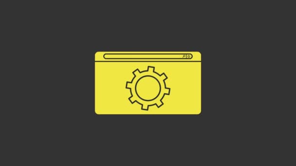 グレーの背景に黄色の設定アイコンが表示されます。調整、サービス、メンテナンス、修理、修正。4Kビデオモーショングラフィックアニメーション - 映像、動画