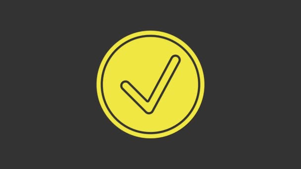 Žlutá Označit v kruhu ikonu izolované na šedém pozadí. Značka s volbou. Značkový symbol. Grafická animace pohybu videa 4K - Záběry, video