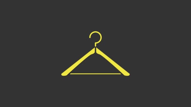 Sárga Hanger szekrény ikon elszigetelt szürke háttér. Öltöző ikon. Ruhatisztító szimbólum. Mosodai vállfa tábla. 4K Videó mozgás grafikus animáció - Felvétel, videó