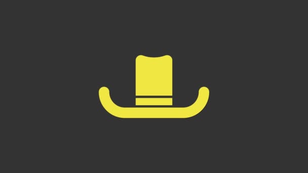 Yellow Man hoed met lint pictogram geïsoleerd op grijze achtergrond. 4K Video motion grafische animatie - Video