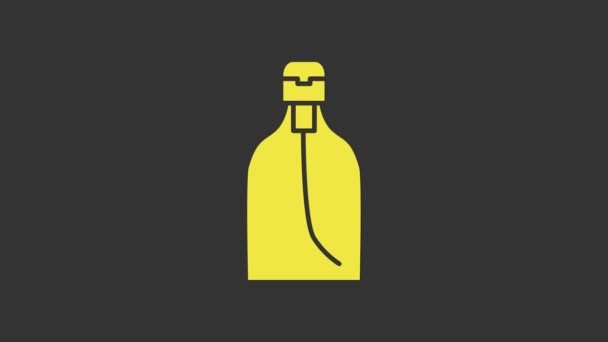 Botella amarilla de jabón líquido antibacteriano con icono del dispensador aislado sobre fondo gris. Desinfección, higiene, cuidado de la piel. Animación gráfica de vídeo 4K - Imágenes, Vídeo