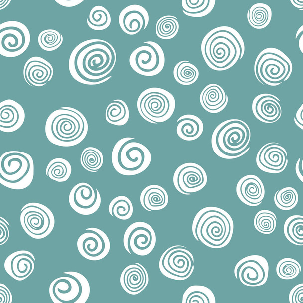 Vector seamless pattern with white spirals on blue background. Abstract background - Vector, afbeelding