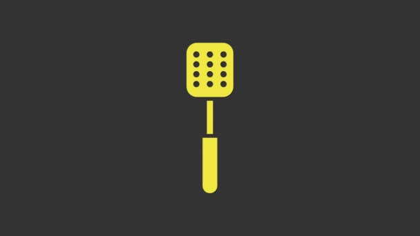 Icône Spatule jaune isolée sur fond gris. Icône de spatule de cuisine. Signe de spatule de barbecue. Barbecue et outil de grill. Animation graphique de mouvement vidéo 4K - Séquence, vidéo