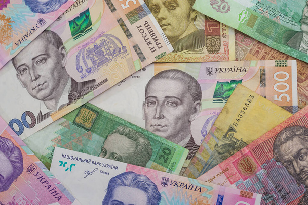 Many different hryvnias. Money background. Financial concept. - Photo, Image