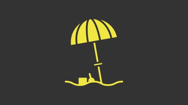 Ombrellone protettivo giallo per icona spiaggia isolato su sfondo grigio. Ampio ombrellone per spazio esterno. Ombrellone. Animazione grafica 4K Video motion - Filmati, video