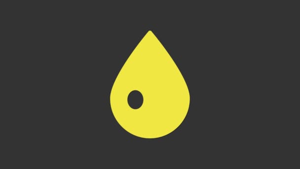 Geel Waterdruppel pictogram geïsoleerd op grijze achtergrond. 4K Video motion grafische animatie - Video