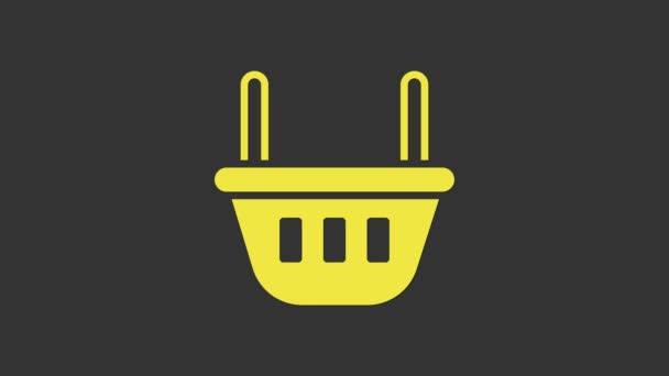 Žlutý Nákupní košík ikona izolované na šedém pozadí. Obchod s potravinami, supermarket. Grafická animace pohybu videa 4K - Záběry, video