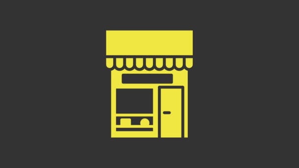 Sárga Bevásárlóépület vagy áruház ikon elszigetelt szürke alapon. Műhelyépítés. 4K Videó mozgás grafikus animáció - Felvétel, videó