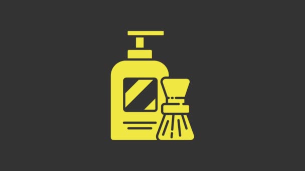 Yellow Shaving gel foam and brush icon isolated on grey background. Shaving cream. 4K Video motion graphic animation - Footage, Video