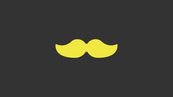 Yellow Mustache icon isolated on grey background. Barbershop symbol. Facial hair style. 4K Video motion graphic animation - Footage, Video