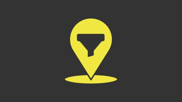 Emplacement jaune avec icône de l'entonnoir de vente isolé sur fond gris. Modèle d'infographie. Animation graphique de mouvement vidéo 4K - Séquence, vidéo