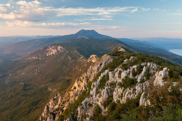 An aerial view of the beautiful Ucka Mountain captured in Istria, Croati - 写真・画像