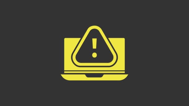 Sárga Laptop felkiáltójel ikon elszigetelt szürke alapon. Riasztási üzenet okostelefon értesítés. 4K Videó mozgás grafikus animáció - Felvétel, videó