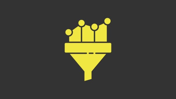 Sárga értékesítési tölcsér diagram marketing és startup üzleti ikon elszigetelt szürke alapon. Infografikus sablon. 4K Videó mozgás grafikus animáció - Felvétel, videó